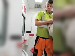 Worker with big uncut cock takes jo break
