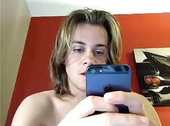 Blond Long Hair Handsome Lad Fit wanks off on webcam - AI Enhanced