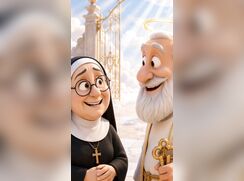Three nuns arrive at the gates of Heaven