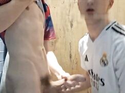 Young soccer players secretly enjoy their big cocks in the locker room