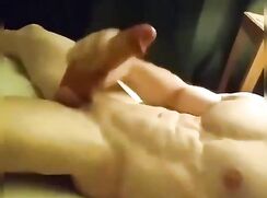 He masturbate his cock and cum on his body