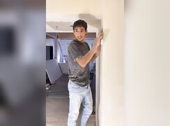 Mexican Worker’s Huge Cock Bulges in Tight Jeans While Fixing Wall