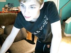 Cute Blond Twink Plays With His Uncut shaved Cock On Cam
