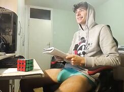 Italian Guy with Monstrous Cock Jerks in Teal Boxers