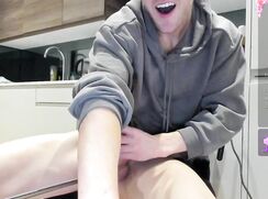 Curly-Haired Brit Fucked by Dildo Machine
