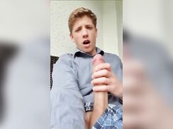 Balcony Jack off for relief nice smooth cock
