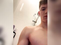 Sexy dutch teen baited to jerk and cum in shower for fake girl.