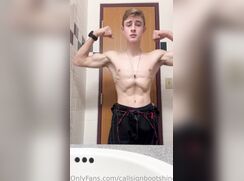 Hot straight army teen stripping and jerking in the bathroom 2