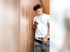 Cute Asian college boy gets horny in the changing room