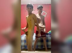 Cousins get together to check out porn and jerk off together