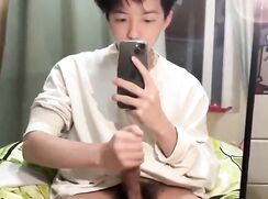 Beautiful Asian guy with big dick edges and masturbates - no cum, verbal