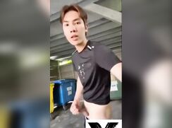 Asian twink takes a steamy work break outdoors - #X016