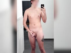 Shaved Cock Public Toilet Jerk & Cum
