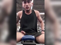 Uncut Cock Hands Free Cum On Gym Weights
