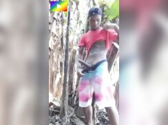 SW - Straight ebony teen wanks and cums in public