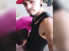 Uncut Latino Jerking Outdoors Gets Head From Passer By