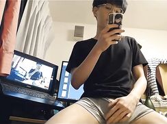 Asian Fit Glasses Hung College Cute wanks off on Webcam - AI Enhanced