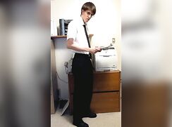 For Skinny Lovers Only Glasses Office Lad needs to take a wank break - AI Enhanced