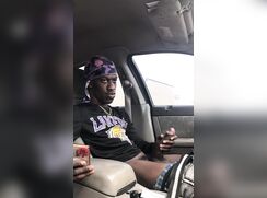 BBC Black cock Jerking off in public parking