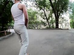 AHV-HD - The boy masturbates in the morning in the old courtyard