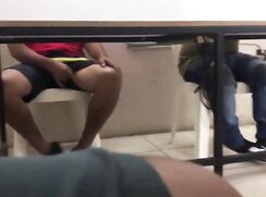Guys caught jerking-off in the classroom or cyber cafe under the desks