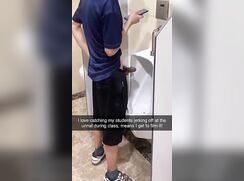 Student rock hard at urinal