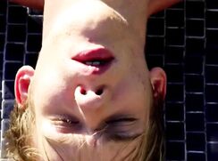 Cute blond twink wanking poolside