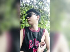 Handsome Pinoy risky wanking outside