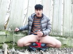 Curly Twink Squats & Jerks by Fence