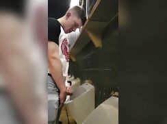 Blond Twink Pisses Hard Cock at Club Urinal