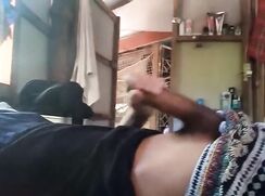 Big dick dude jerking off with family home