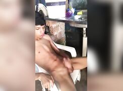 Latino twink having some fun outside