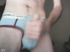 Twink cums through underwear