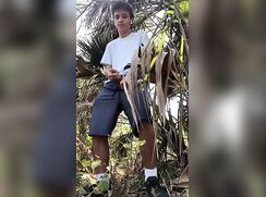 Skinny Twink Jerks & Cums in the Bushes