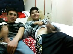 Two Buddies Jerk Off & Cum Together
