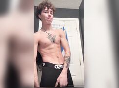 cute curly tattoed twink cumming bate