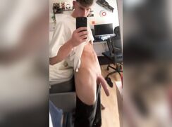 cute selfies mirror reveals his monster cock