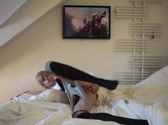 # AHC - Femboy Prince cums on bed using dildo - PT2