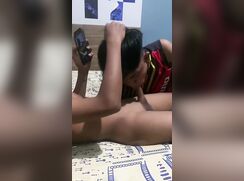His friend gets naked and he sucks his smooth dick in the dorm room