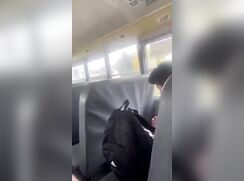 Guy caught jerking-off on a school bus, can't tell if he cums or not. Super hot.