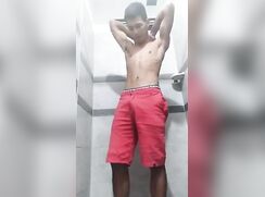 Latino strips in shower and jerks off to nice cum shot