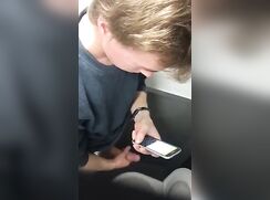 Blond Caught Wanking In Public Toilet