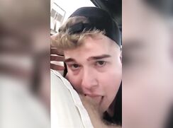 Blond Jock Gives Deepthroat In Back Of Car Then Takes Raw Cock
