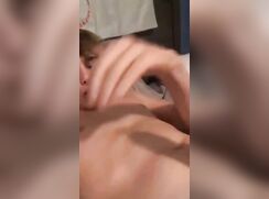Blond twink with braces makes a creamy load and eats it.