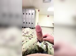 Army Guy Cums In Locker Room