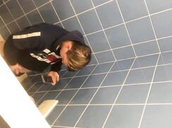 Twink jerks in public restroom