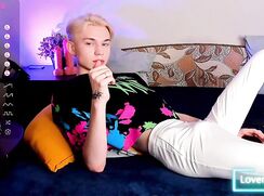 Very cute blond guy shows off confidently his looks part 1