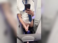 Flight attendant jerks off in plane bathroom