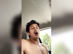 Handsome Italian boy wanking in car with dirty talk