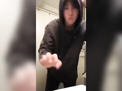 Making quick trip to bathroom after class